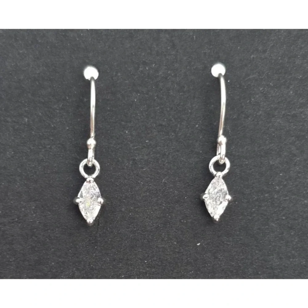 Moissanite Dangle Earrings Sterling Silver Hooks Diamond Shape Dainty 6.2 mm NEW